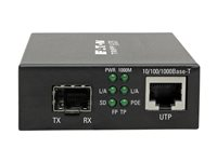 Eaton Tripp Lite Series Gigabit SFP Fiber to Ethernet Media Converter, POE+, International Power Cables, 10/100/1000 Mbps - Fibermediekonverterare - 1GbE - 10Base-T, 100Base-TX, 1000Base-T - RJ-45 / SFP (mini-GBIC) - upp till 100 m - för P/N: N001-025-BK, N201-025-BL, N286-01GLX-SLX, N286-01GSX-MDLC N785-INT-PSFP