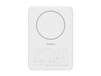 Belkin BoostCharge - Trådlös powerbank - smal - 5000 mAh - 15 Watt - Fast Charge - 2 utdatakontakter (magnetisk, USB-C) - på kabel: USB-C - vit BPD010HQWH